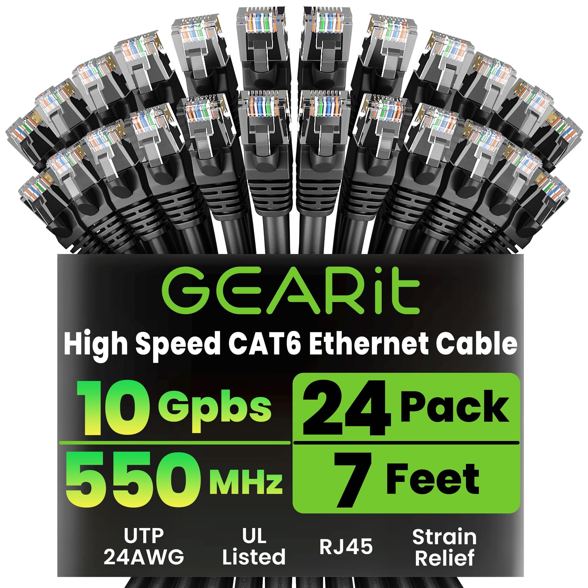 Cable Ethernet Gearit Cat6 Paquete De 24 Unidades 2.1 M 10 Gbps Rj45