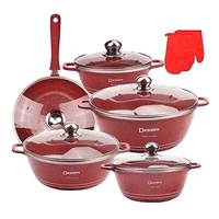 Genérico - 12Pcs Set De Ollas Bateria Ollas Antiadherente Color Rojo