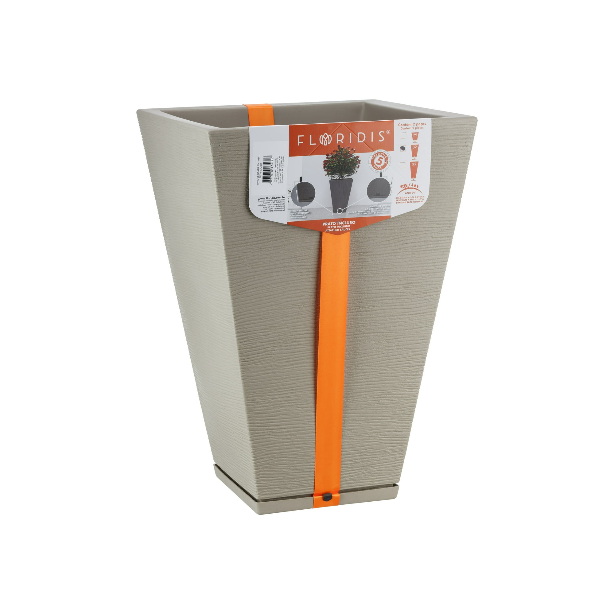 Macetero Floridis Beige Zurique 55cm Alto Con Plato