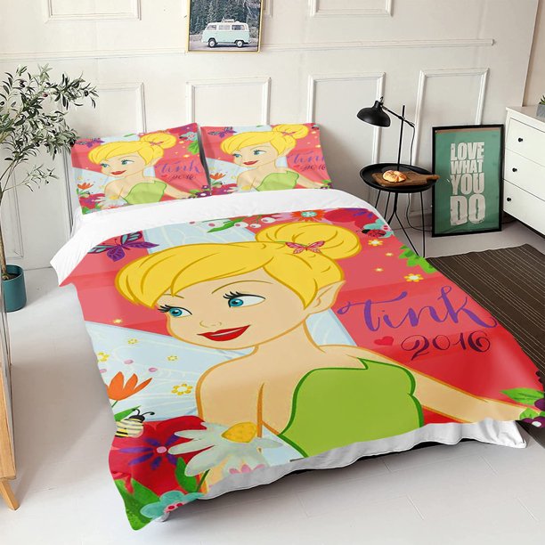 Disney-Tinker Bell Quilt Cover 100% Polyester 3D Cute Print Decor Comfortable Set Soft Breathable Bedding Teenager Children