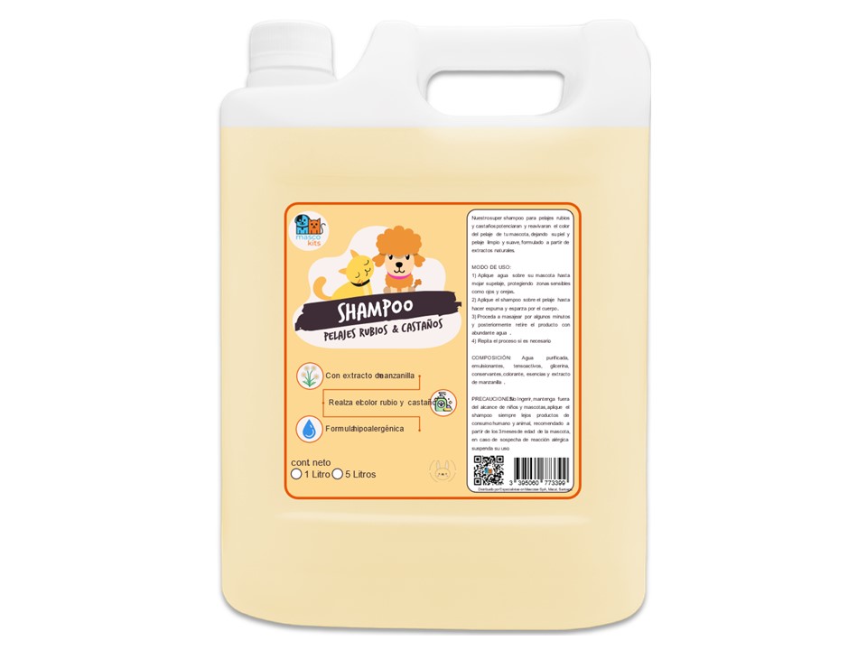 Mascokits - Shampoo Pelaje Rubios & Castaños Manzanilla 5 Lt P/ Perros