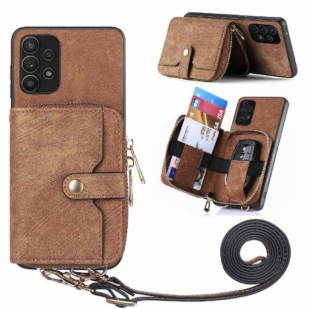 Funda Tipo Cartera con Correa Cruzada para Samsung Galaxy A32 5G Protección Contra Golpes Marrón