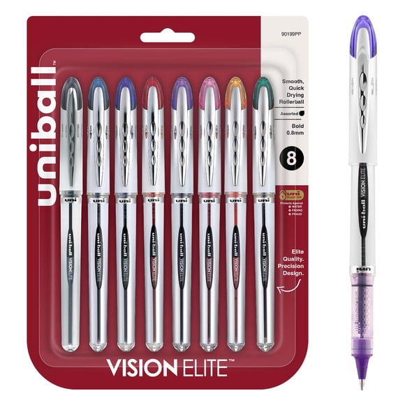 Bolígrafos uni-ball Vision Elite Rollerball, 0,8 mm, punta en negrita, paquete de 8