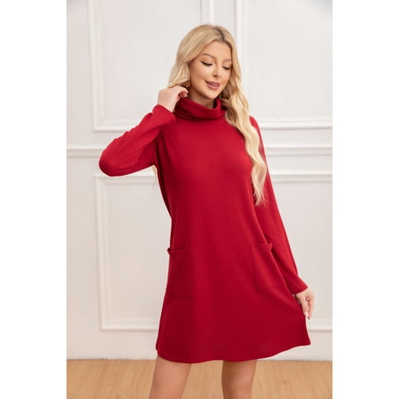 Sweater Mini Vestido Corto Tejido Mujer Cuello Alto Doble 2001