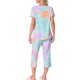 thumbnail image 3 of Conjunto de Pijama de Teñido Anudado para el Regreso a Clases de INSPIRE CHIC para Mujer, Cuello en V, Manga Corta, Pantalones Capri, Conjunto de Descanso con Bolsillos S Naranja, 3 of 6
