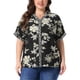 thumbnail image 1 of Agnes Orinda Camisas de Mujer Tallas Grandes Estampado Floral Botón Cuello en V Manga Corta Elegante Tops 2X Negro, 1 of 6