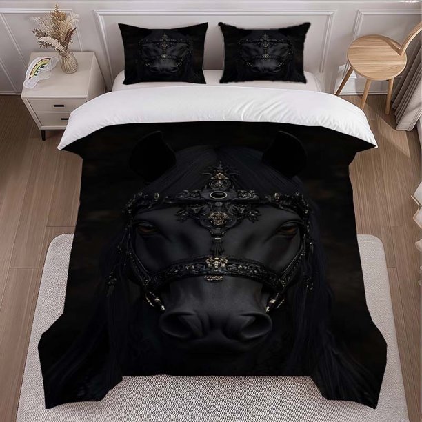 Dark Horse Art Picture Themed Three-Piece Bedding Set Duvet Cover and Pillowcase Set
