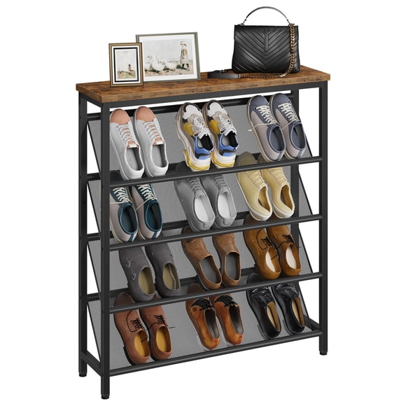 Estante inclinado para guardar zapatos Choezon de 5 niveles, color marrón y negro