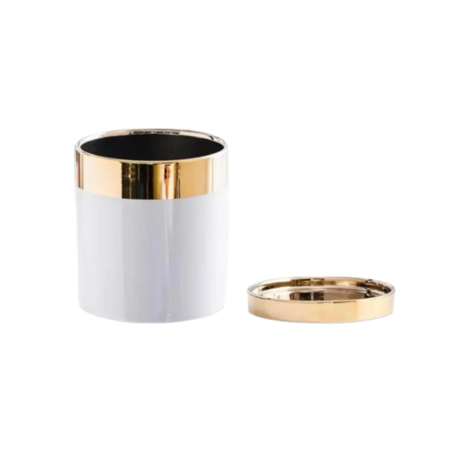 Genérico - Maceta Cerámica Aura Gold Con Bandeja Dorada