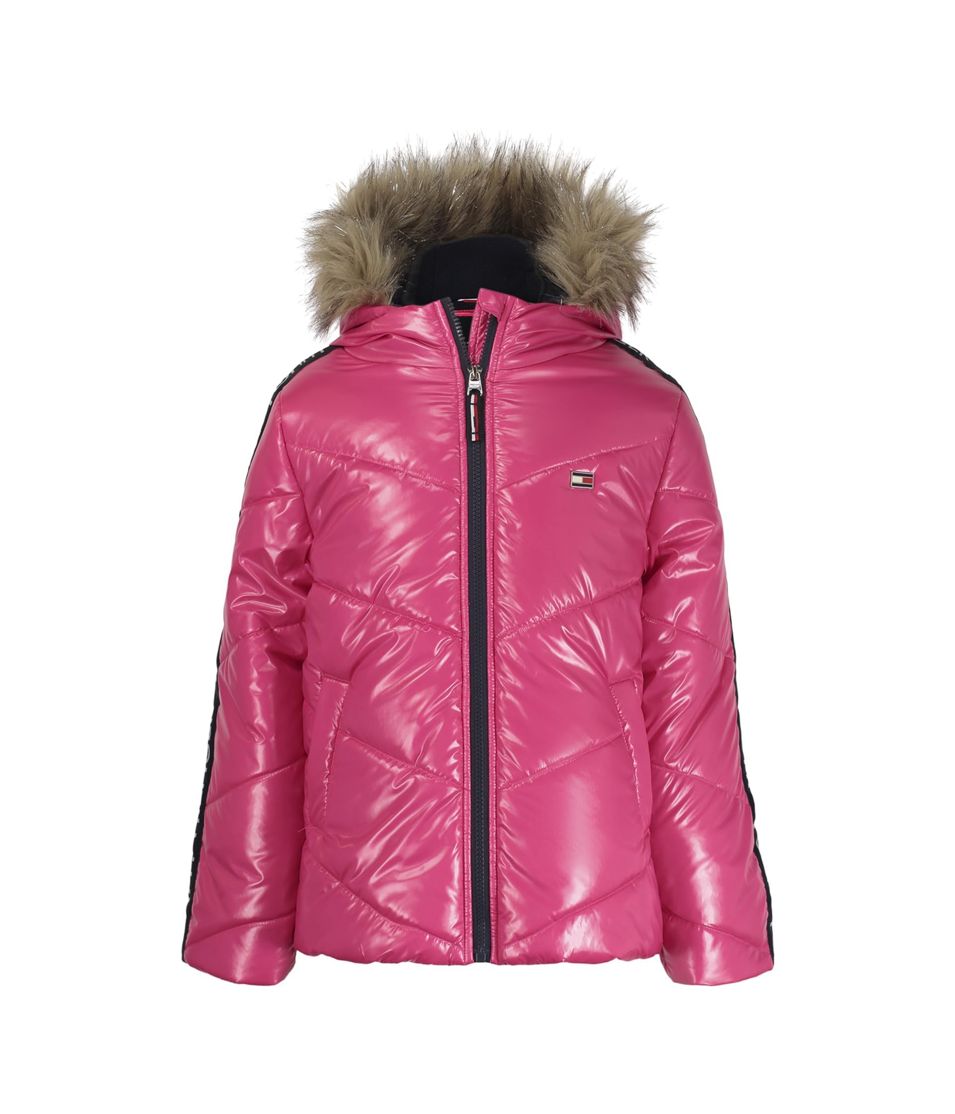 Abrigo Tommy Hilfiger Para Niña Chevron Puffer, Fucsia, Morado