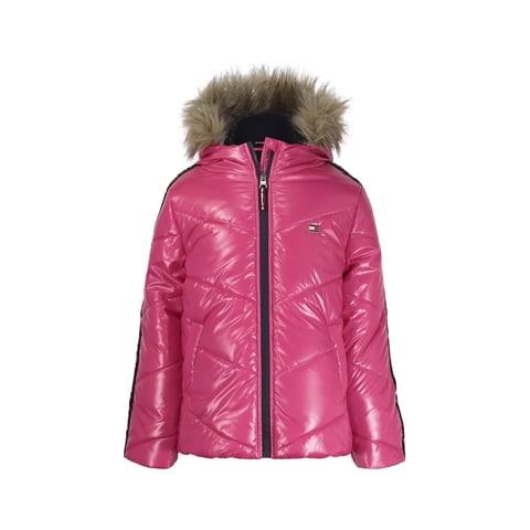 Chaqueta Tommy Hilfiger Chevron Puffer Para Niña Fucsia 2T