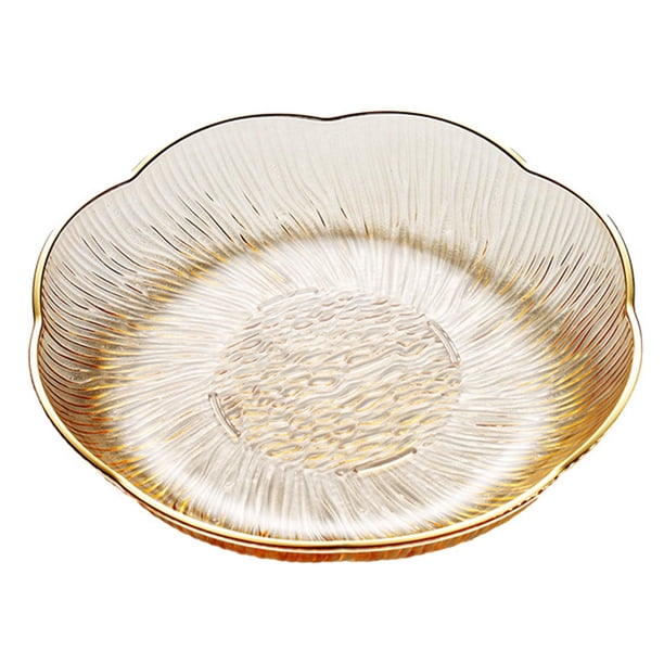 Platos de ensalada, plato de postre, borde dorado redondo, plato para fruta y aperitivo, soporte para fruta para mostrador de cocina, suministros para Oro transparente