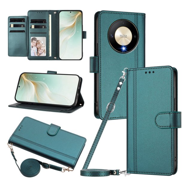 Honor X9B/Magic 6 Lite Funda Billetera con Cierre Magnético, Verde Oscuro