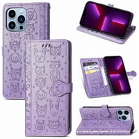 Funda Cartera Foxdock Para Iphone 13 Pro , Flip Pu Con Relieve De Gatos Y Perros, Tarjetero Y Soporte