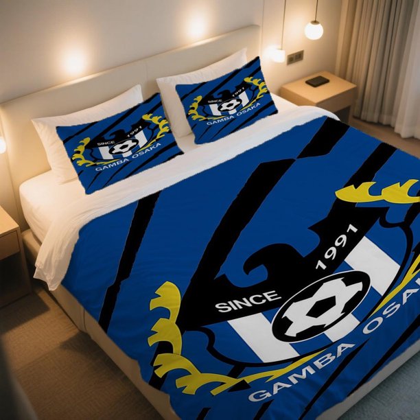 GAMBA OSAKA Blue Shield Logo with Soccer Ball Duvet Cover Set Valentine's Day Easter