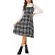 thumbnail image 2 of INSPIRE CHIC Vestido de Tirantes para Mujer Retro Cuadros Cuello Cuadrado Línea A Midi Vestido General L Negro, 2 of 6