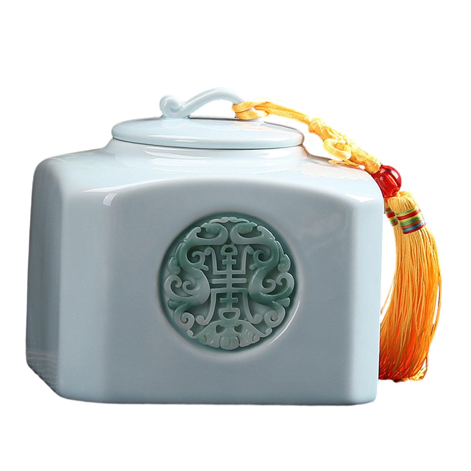 Magideal - Contenedor De Té De Cerámica Con Borla, Adorno De Escritorio, Carrito De Té Suelto Portátil, Bote De Té De China Para Decoración Del Hogar Cian