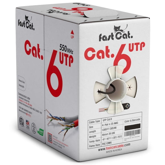 Cable Ethernet Cat6 1000 Pies 23 Awg Cmr Poe++ Utp 550 Mhz