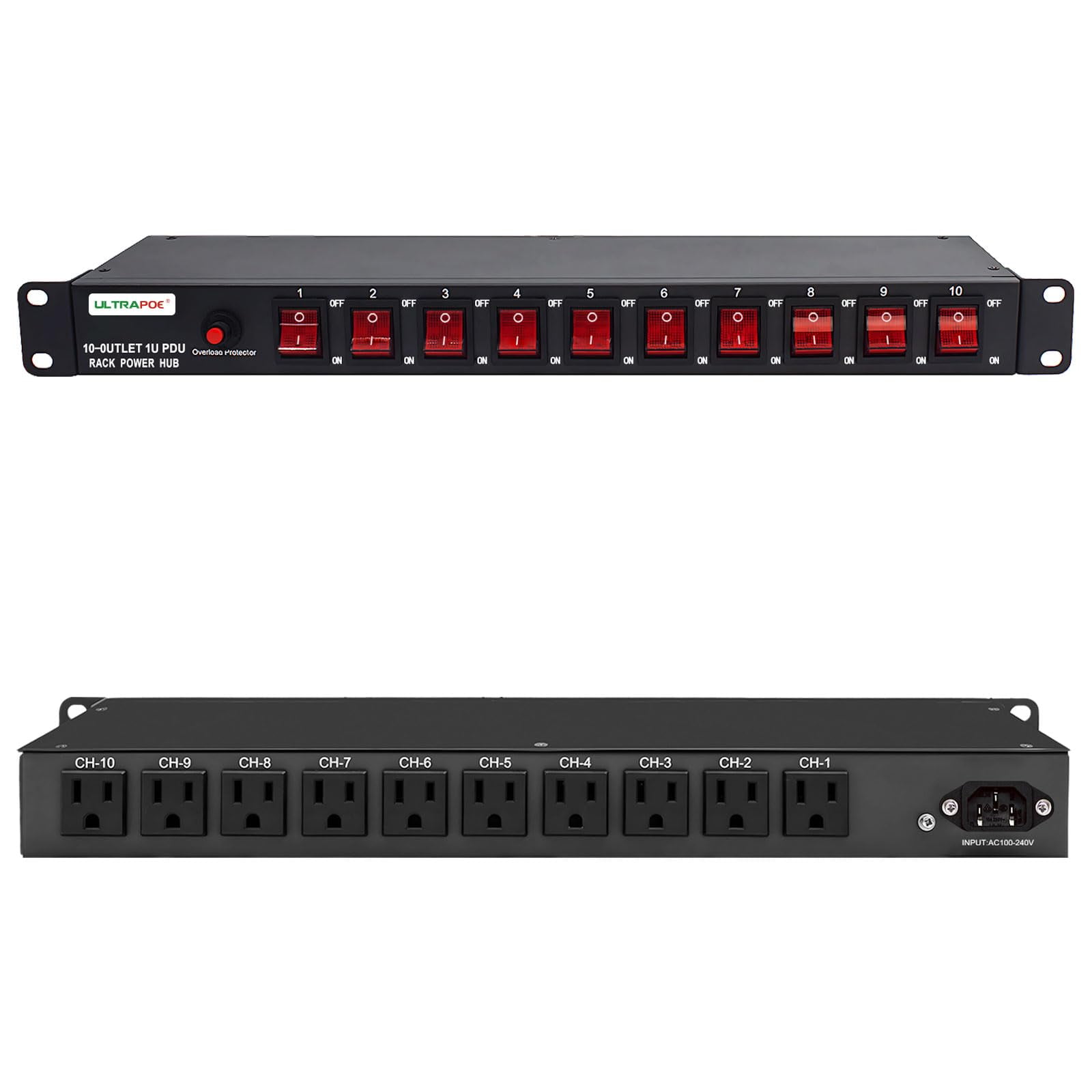 Soporte Para Rack Power Strip Ultrapoe De 10 Salidas Y 1u Con Protección Contra Sobretensiones