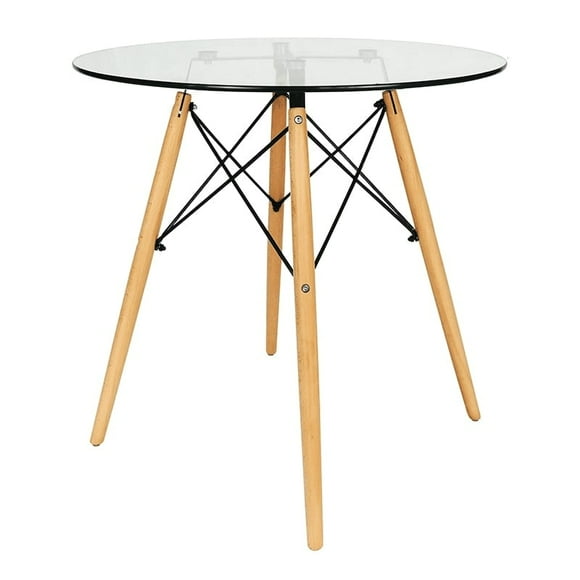 Mesa de Comedor Redonda 80 cm Vidrio Templado 10 mm Base Madera de Haya