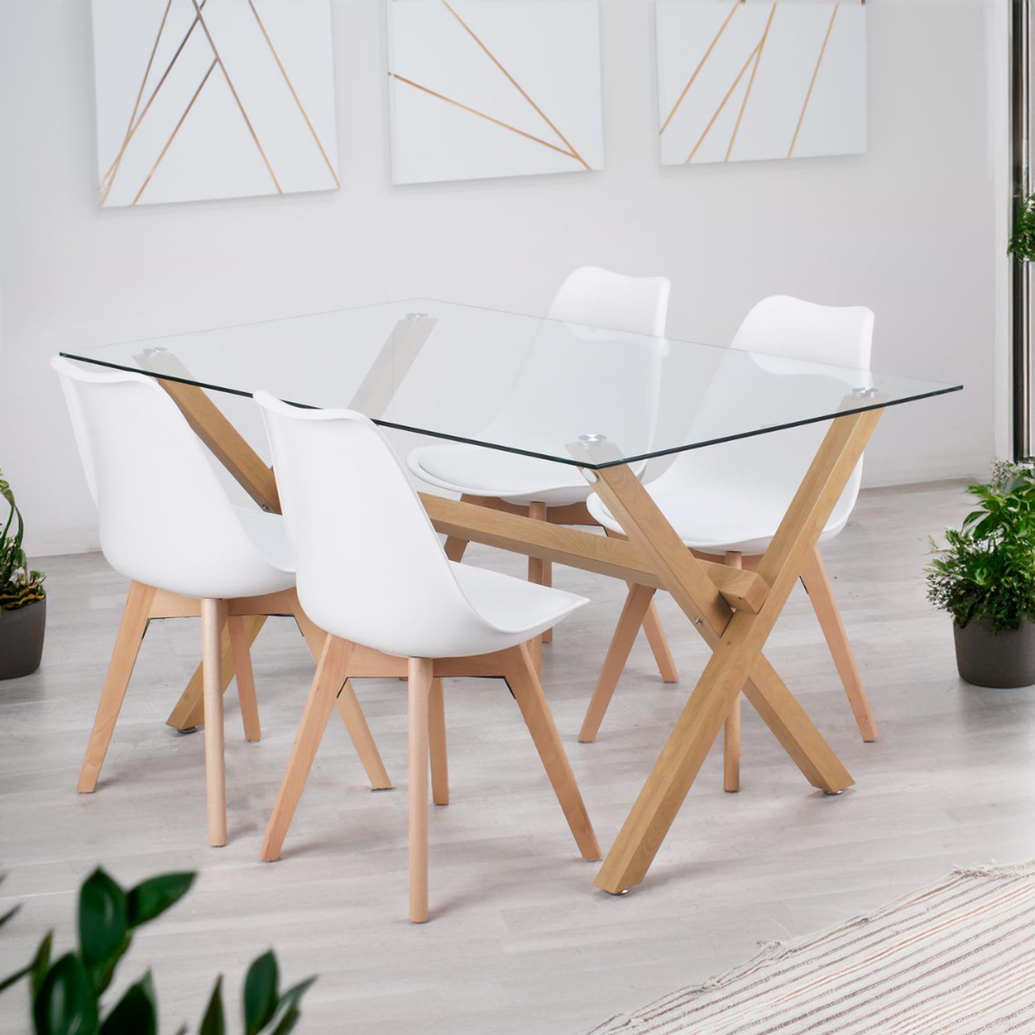 Pandalino - Comedor Moderno Mesa Xinia 140x90 + 4 Sillas Tulip Blanca | Elegante Blanco