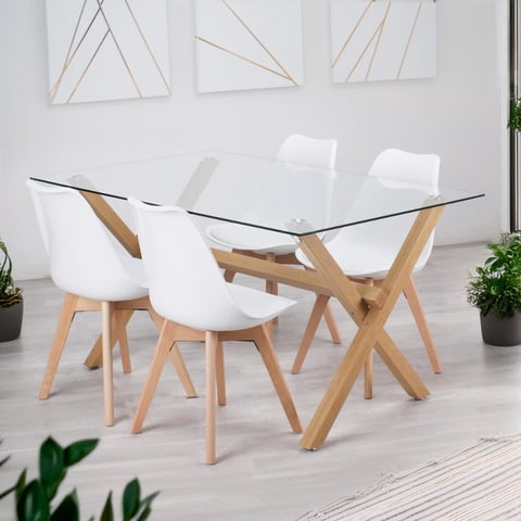 Pandalino - Comedor Moderno Mesa Xinia 140X90 + 4 Sillas Tulip Blanca | Elegante