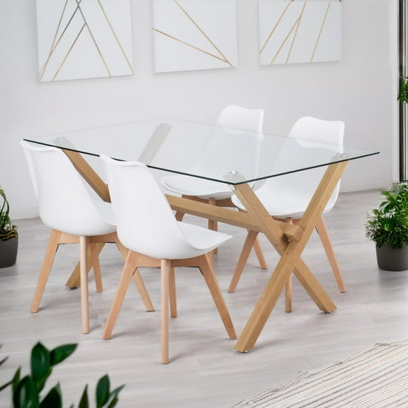 Comedor Moderno Mesa Xinia 140X90 + 4 Sillas Tulip Blanca | Elegante