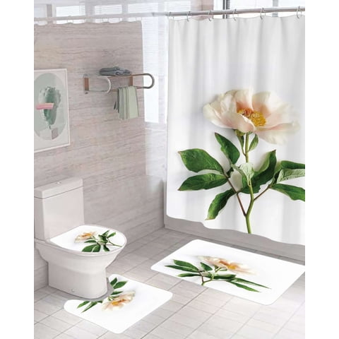 Mylhogar - Juego 5 Piezas Con Cortina De Baño De Tela Poliéster Y Forro De Ducha De Plástico