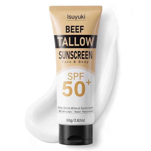 Protector solar mineral con óxido de zinc SPF 50, bloqueador natural de sebo de vacuno, 80 g