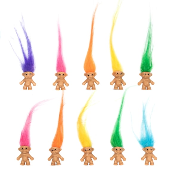 Mini muñecos troll Sparkle Pins, 10 piezas, pelo largo, 2"