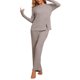thumbnail image 2 of INSPIRE CHIC Conjunto de Pijamas para Mujer Cuello Redondo Manga Larga Ropa de Dormir Suave Pijamas Ropa de Casa con Bolsillo M Marrón, 2 of 6