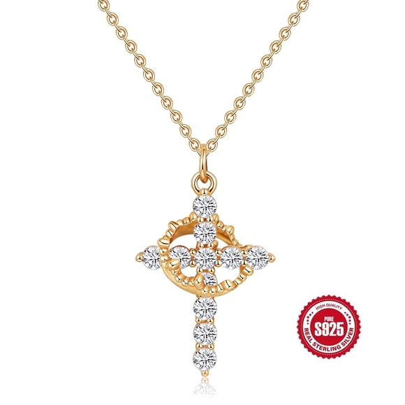 Collar HESHPAWS S925 Sterling Silver Cross Rotating Crown Plata