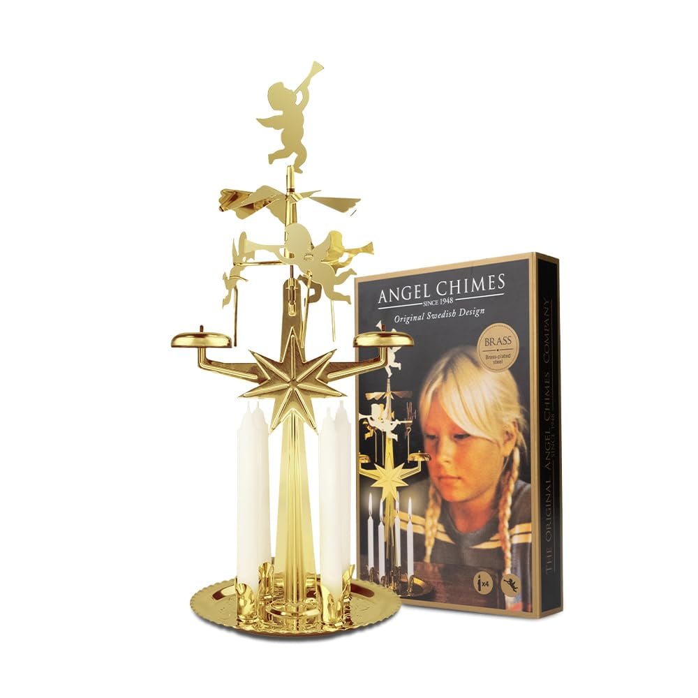 Angel Chimes - Carrusel Navideño Con Forma De Campanillas De Ángel Con 4 Velas, Latón Dorado