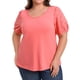 thumbnail image 1 of GRACE & GRANDEUR Blusas Casuales de Mujer Tallas Grandes con Panel Bordado, Manga Corta Abullonada y Cuello Redondo 1X Rojo Coral, 1 of 7