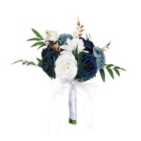 Magideal - Boda Ramo De Novia Nupcial Mano Flor Mesa Centro De Mesa Ramo De Boda Hecho A Mano Boda Sostener Flor Para El Hogar Boda Iglesia Decoraciones Azul Blanco