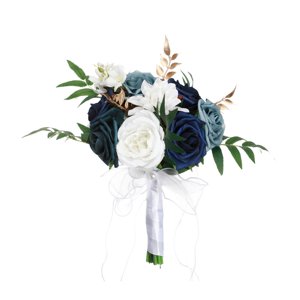 Magideal - Boda Ramo De Novia Nupcial Mano Flor Mesa Centro De Mesa Ramo De Boda Hecho A Mano Boda Sostener Flor Para El Hogar Boda Iglesia Decoraciones Azul Blanco