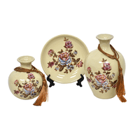 Muebles Santa Ana - Floreros Y Plato Decorativo Flores Beige