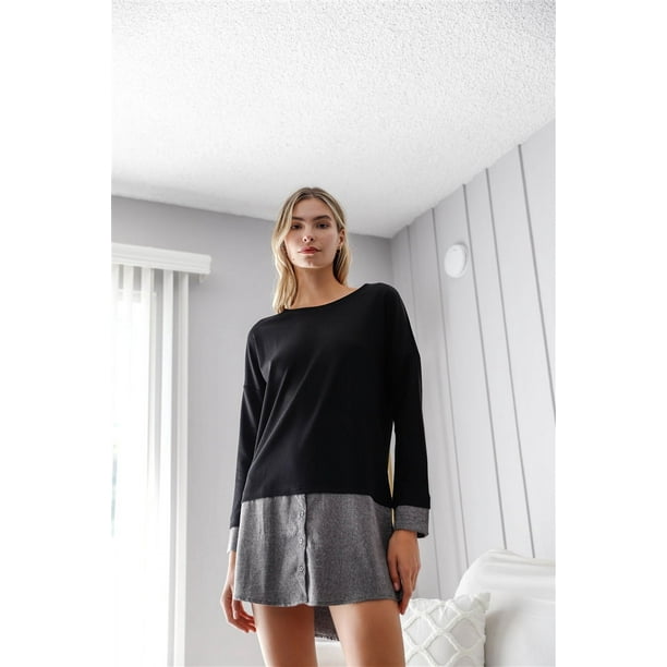 Vestido Suéter de Manga Larga con Combinación de Punto