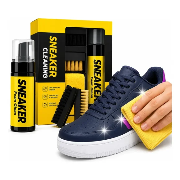 Kit Limpiador Zapatillas Con Espuma Cepillos Paño Microfibra