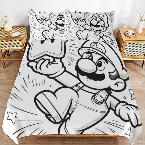 Super Mario 3-Piece Comforter Set for Bedroom Super Mario Bedding Set for Kids Adults Soft Microfiber Duvet Cover Set with Zipper Closure