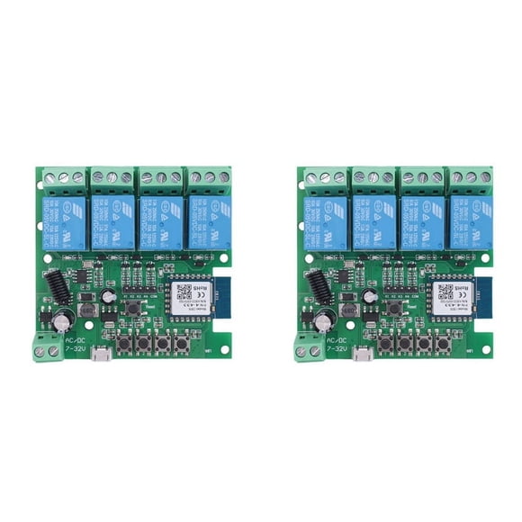 Unbranded Módulo Inteligente Tuya/Smart Life 4 Canales 5-32 V RF 433 MHz Pack 2 Verde