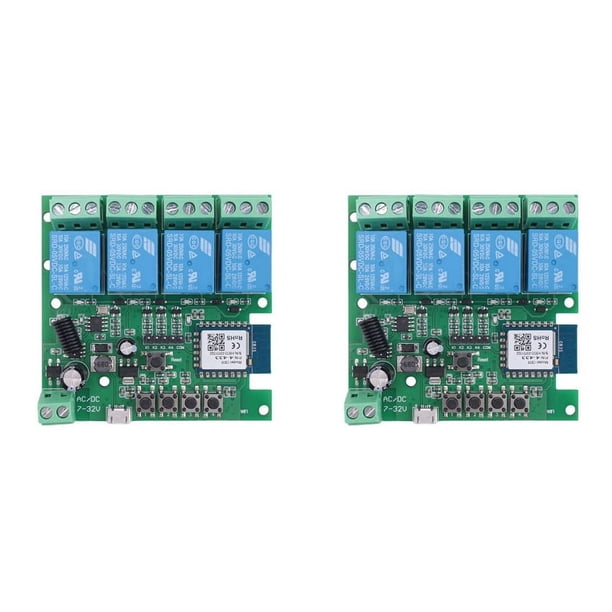 Unbranded Módulo Inteligente Tuya/Smart Life 4 Canales 5-32 V RF 433 MHz Pack 2 Verde