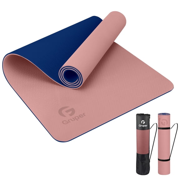 Esterilla de yoga Gruper antideslizante, ecológica, 8 mm de grosor, rosa y azul