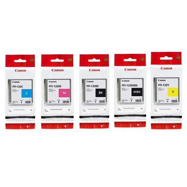 Tanque de tinta Canon PFI120 de pigmento 130 ml (negro mate, cian, magenta, amarillo, negro)
