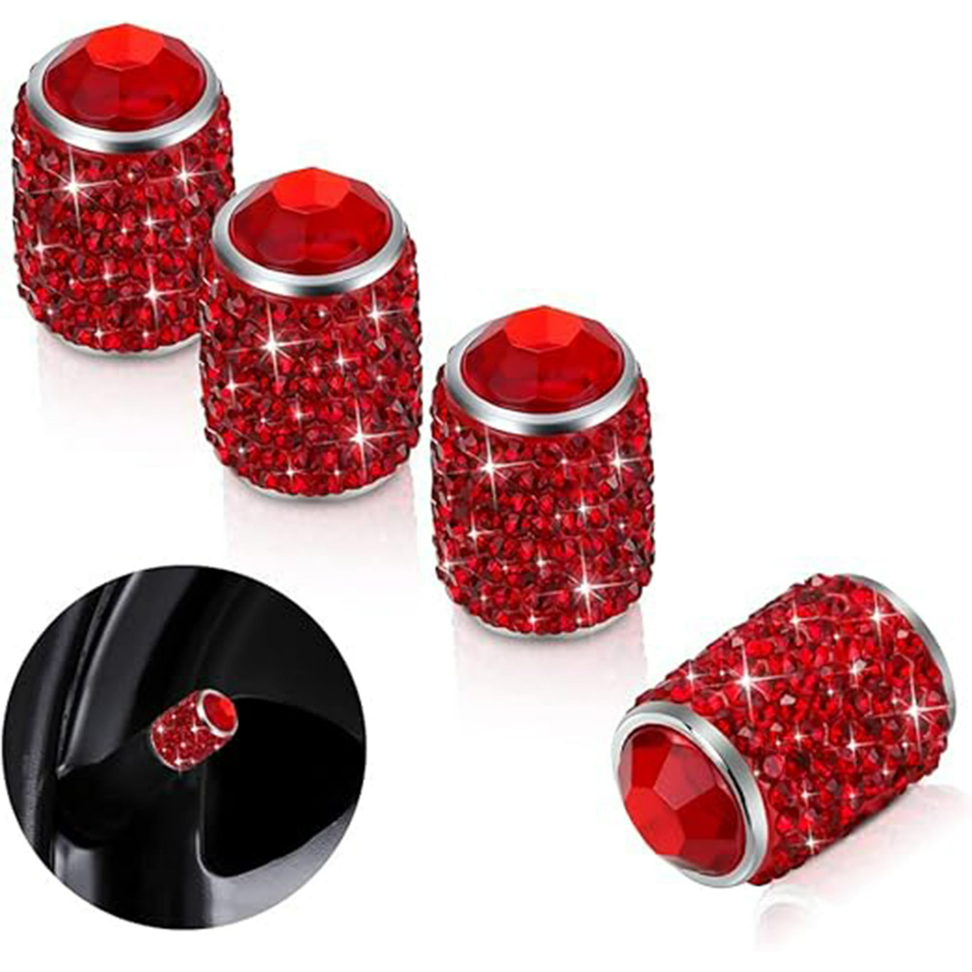 Veat00l - Tapones De Válvula De Vástago De Neumático, Tapas De Vidrio Para Neumáticos Brillantes Con Diamantes De Imitación Universales, A Prueba De Polvo, Para Automóvil, Suv, Motocicleta, Bicicleta, Camión