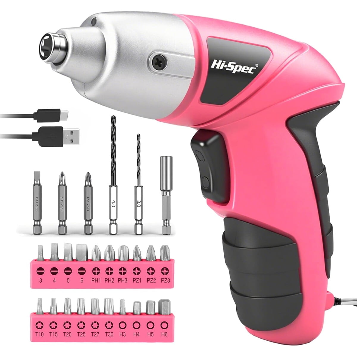Destornillador Eléctrico Hispec Rosa 3.6v 23 Puntas Usb