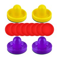 Magideal - 4 Empujadores De Hockey De Aire Y 8 Piezas De Mangos De Portería De Empujador Deslizante De Discos, Discos De Hockey De Aire Estándar De Repuesto Para Amarillo Y Violeta