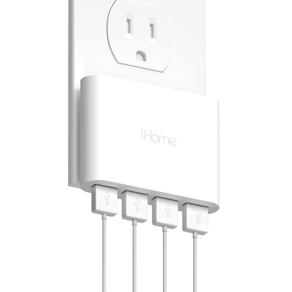 Cargador de pared USB iHome Slim de 4 puertos, adaptador multipuerto plano