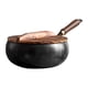 thumbnail image 4 of 9.45 pulgadas de sartén Wok Freing Sin recubrimiento de gallineros Inducción de inducción de utensilios de inducción chino Bottomio plano para acampar Tapa de madera, 4 of 5