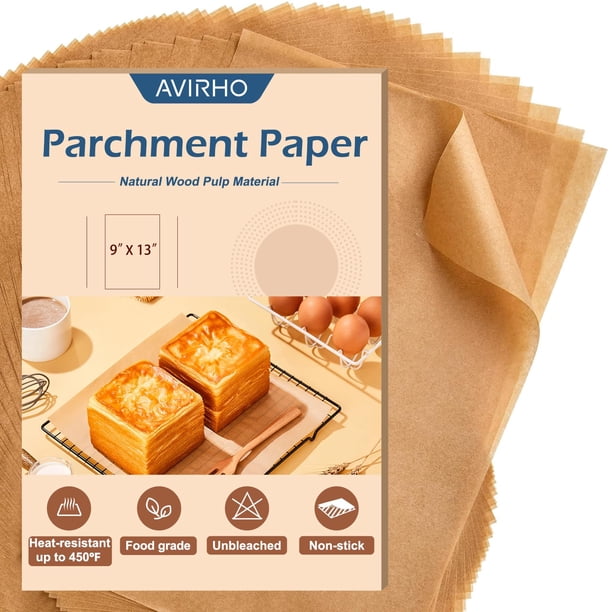 Bandejas para hornear de papel pergamino Avirho sin blanquear, 9 x 13 pulgadas, 70 hojas